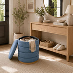 Linen Storage Ottoman Round Footrest with Hidden Storage, Light Blue 16" L X16 W X 17" H