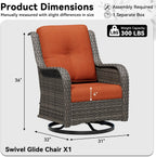 Outdoor Swivel Rocker Patio Chair - Outdoor Wicker Patio Furniture with Thickened Olefin Cushions, High Back and Deep Seating, Hand-Woven PE Rattan for Porch, Deck, Balcony, Orange