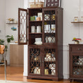 Joaxswe 67" Tall Pantry Cabinet, Wood Kitchen Pantries Cabinets with Glass Doors & Adjustable Shelves, Freestanding Vintage Cupboard with Large Storage for Dining Room, Bathroom, Walnut