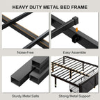 Einhomn Queen Bed Frame with 2 Storage Drawers, Metal Platform Bed with Charging Station, Upholstered Button Tufted Storage Headboard, No Box Spring Needed, Easy Assembly, Noise-Free, Grey