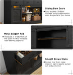 70” Large Buffet Sideboard Cabinet w/4 Drawer,Farmhouse Coffee Bar Cabinet Buffet with Storage,Sliding Door,Long Kitchen Buffet Table,Kitchen Sideboard Cabinet,Credenza for Dining Room,Black