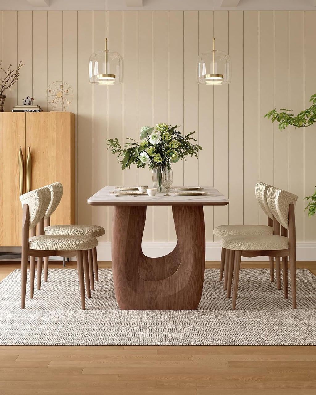 71" Sintered Stone Dining Table with Solid Wood Legs, Mid Century Modern Dining Room Table for 6,Heat-Resistant Rectangle Kitchen Table