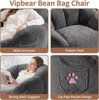 Vipbear Cat Paw Bean Bag Chair, Oversized Air-Cushion Sofa Chair Dark Gray | 39", air-cushion filling, cat paw Pocket, carry handle, oversized firm support, ergonomic, plush faux fur, gaming, reading