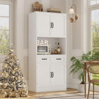 HOSTACK 71" Tall Kitchen Pantry Storage Cabinet, Wood Kitchen Hutch, White | Modern Pantry Cabinet with Microwave Stand, Hutch Cabinet with Countertop & Drawers, Storage Cabinet for Living Room