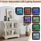 32" H LED Accent Curio Cabinet with 7 Color Lights for Collectibles, Modern Storage Cabinet with Tempered Glass Doors, Sideboard Buffet Case with Smartphone-Controlled Lights (White)