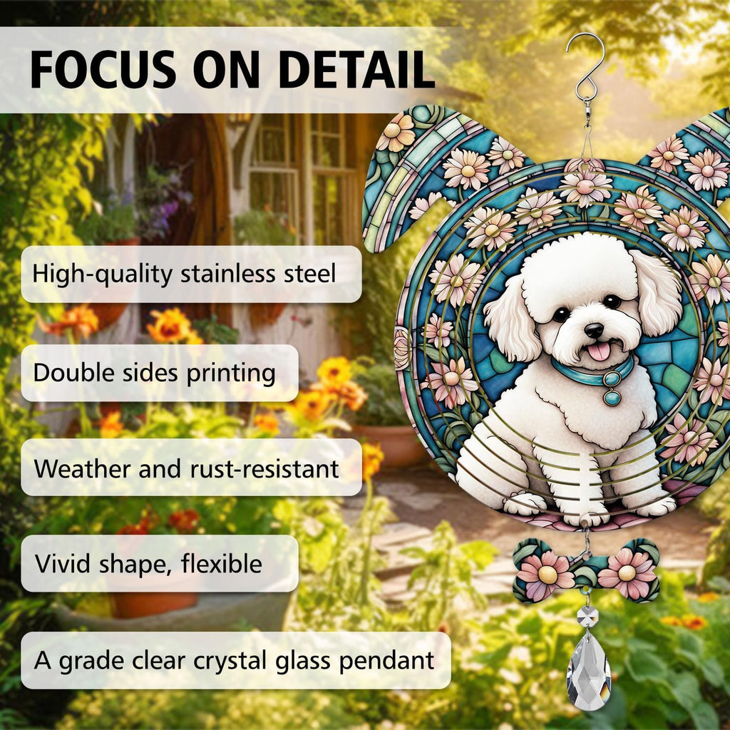 Bichon Fries Dog Ears Wind Spinner, Bichon Fries Wind Spinner Hanging for Yard and Garden V02
