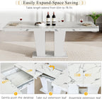 Faux Marble Extendable Dining Table Set for 6, Modern White Kitchen Table Set with 6 Black Tufted Chairs, 7 Piece Extendable Dining Table Set, 63"-78.7" Expandable Dining Table with Sturdy Base