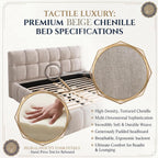 Chenille Fabric Upholstered Platform Bed Frame with Soft Headboard, Modern Low Profile Grounded Design, No Box Spring Needed, Sturdy MDF & Wood Frame, Neutral Style, Beige, Queen