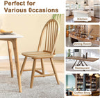 18" Oak Dining Chairs Set of 2, Wood Windsor Chair with Spindle Back for Country Farmhouse Kitchen Island