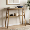 39.4" Solid Bamboo Entryway Console Table, Sofa Table Behind Couch, Narrow Bamboo Wood Entry Hallway Table with Storage Shelves for Living Room, Modern, Easy Assembly, Brown