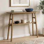 39.4" Solid Bamboo Entryway Console Table, Sofa Table Behind Couch, Narrow Bamboo Wood Entry Hallway Table with Storage Shelves for Living Room, Modern, Easy Assembly, Brown