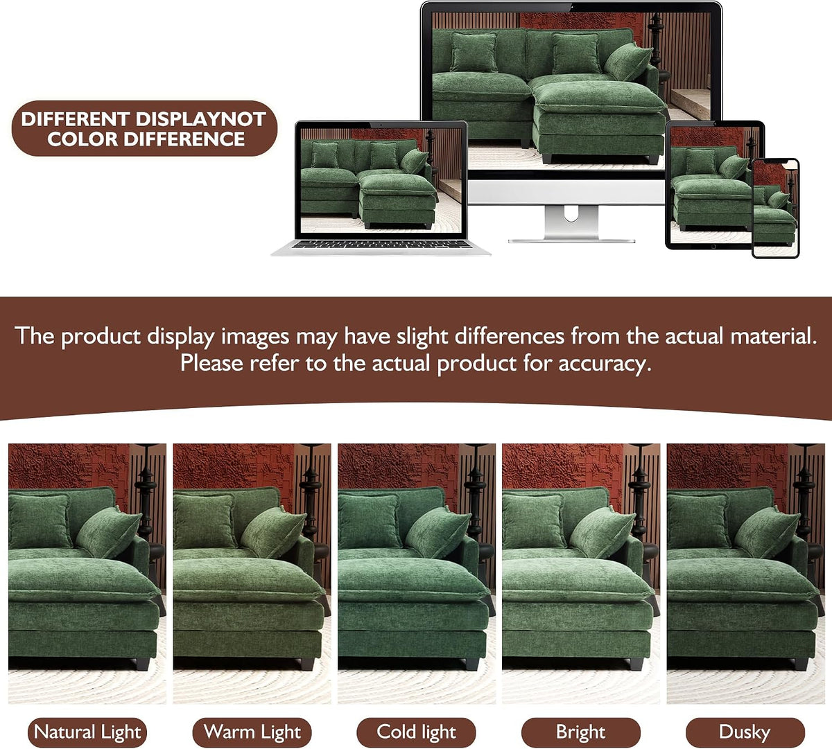 Ihanherry 111.4" L Shaped Modern Sofa Modular Sectional Cloud Couch with Ottoman, 4-Seat Chenille Deep Seat Sofa with Pillow for Living Room, Bedroom and Apartment, Green
