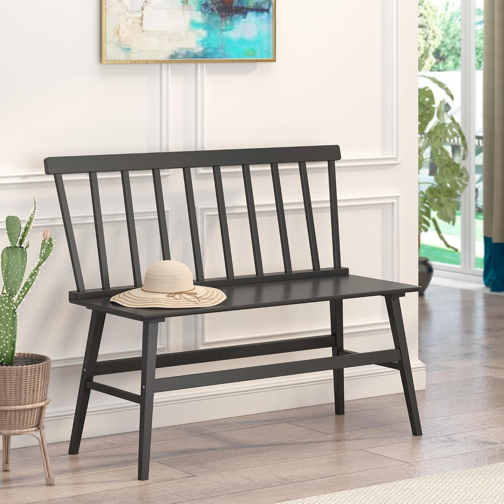 Wisuce Bamboo Dining Bench, Entryway Bench with Spindle Back (Black) | Bamboo & H-Shaped Support, Ergonomic Tilted Spindle Back, Multi-Scene Use, Easy Assembly & Maintenance