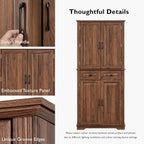 Ball & Cast 71" Farmhouse Kitchen Pantry Cabinet with 3 Pull-Out Organizers, Tall Storage Cabinet with 4 Doors, 2 Drawers, 6 Door Shelves & Adjustable Shelves, Freestanding Cupboard, Rustic Brown