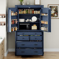 Freestanding Large Kitchen Pantry,Tall Storage Cabinet Cupboard with 6 Door Shelves, 2 Adjustable Shelves and 5 Drawers,for Dining Room Living Room (Blue-g)