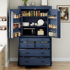 Freestanding Large Kitchen Pantry,Tall Storage Cabinet Cupboard with 6 Door Shelves, 2 Adjustable Shelves and 5 Drawers,for Dining Room Living Room (Blue-g)
