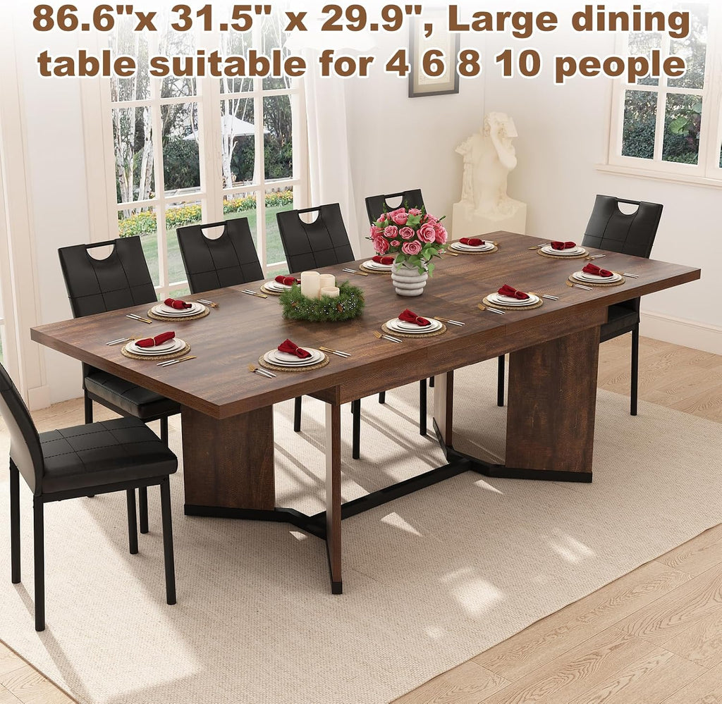 86 in Extendable Dining Table for 6 8 10 People,59"-86" Farmhouse Rectangle Extending Dining Table w/Removable Leaves Space Saving,Wooden Adjustable Tables for Kitchen Office Living Room (Brown)