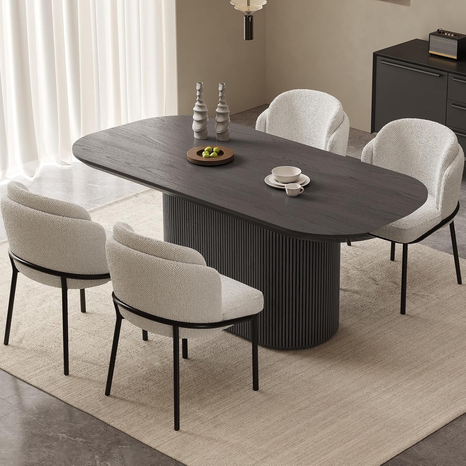 Modern Dining Chairs Set of 4 Cream White Upholstered Side Chairs with Curved Backrest Ergonomic Soft Seat Metal Legs Kitchen Dining Room Living Room Vanity Accent Chairs Mid Century Style