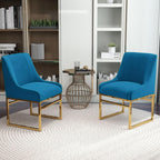 Kitchen & Dining Room Chairs Set of 2 Mid Century Modern Dining Chairs Upholstered Dining Chairs with Polished Gold Finish Metal Frame-Gold Base Velvet.
