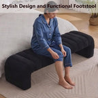 Arched Ottoman Bench for Bedroom Living Room,69.7" Chenille Long Benches for Bed End King Size,Modern Channel Tufted Seating Bench for Entryway,Window,Bedside (Black, 69.7")