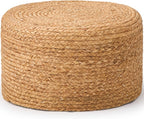 Wimarsbon Round Pouf Ottoman, Natural Hand Knitted Footrest Poof, Rustic Lounge Pouffe, Boho Pous Foot Stool, Accent Table or Seat (Natural Water Hyacinth, 17.7 * 17.7 * 9.84)