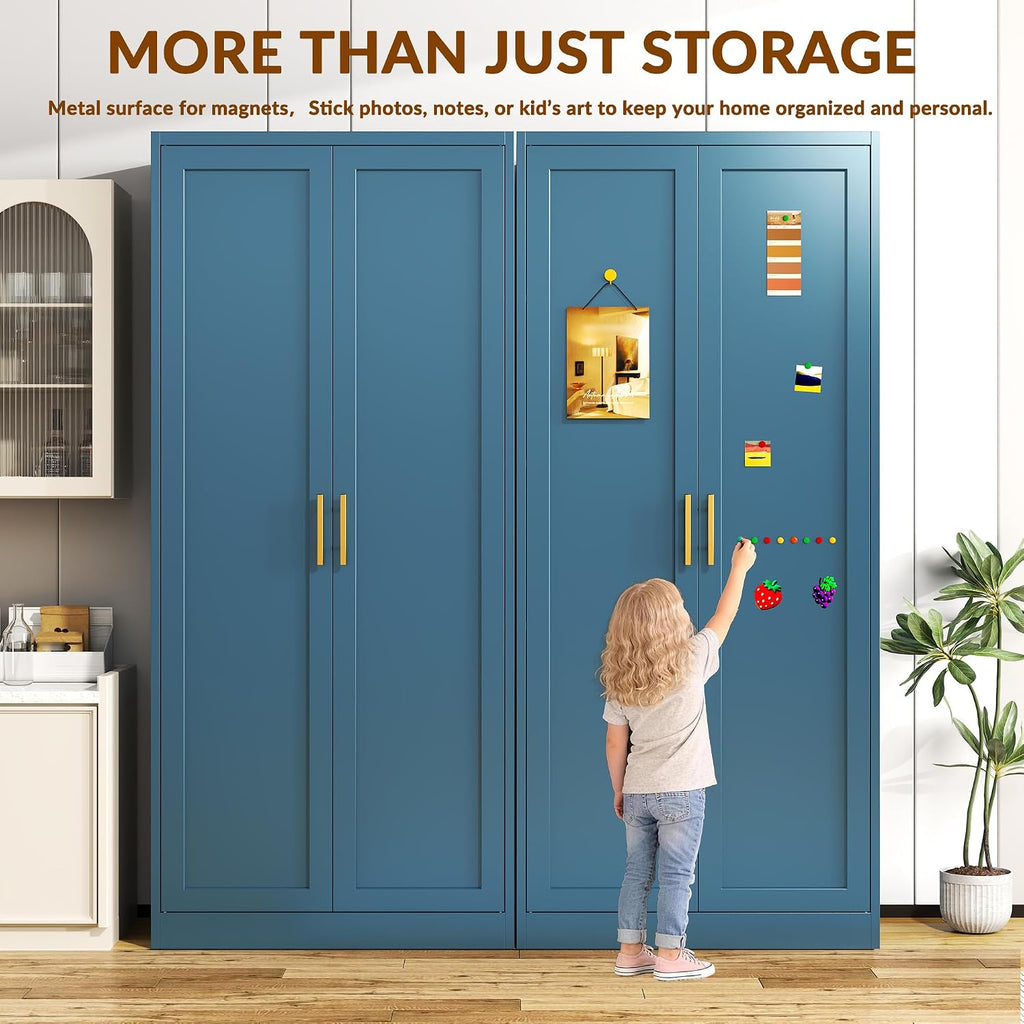 CJF Blue Kitchen Pantry Cabinet,71 Inch Tall Metal Storage Cabinet with 4 Adjustable Shelves and Doors, Freestanding Pantry Cabinet for Kitchen, Living Room, Dining Room, Bathroom, Easy to Assemble