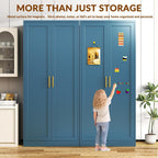 CJF Blue Kitchen Pantry Cabinet,71 Inch Tall Metal Storage Cabinet with 4 Adjustable Shelves and Doors, Freestanding Pantry Cabinet for Kitchen, Living Room, Dining Room, Bathroom, Easy to Assemble