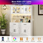 Vipbear 71" Tall Pantry Cabinet, Kitchen Hutch with Power Outlet, Farmhouse Buffet Sideboard with Door Racks, RGB LED Light Coffee Bar Cabinet for Kitchen Storage
