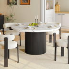 47 Inch Round Dining Table for 4, Circle Kitchen Table with Wood Strip Base, Modern Farmhouse Dinner Tables for Kitchen, Living Room (Marble Texture)