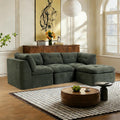 Modular Sectional Sofa with Ottoman, 112 Inch, Blackish Green