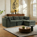 Modular Sectional Sofa with Ottoman, 112 Inch, Blackish Green