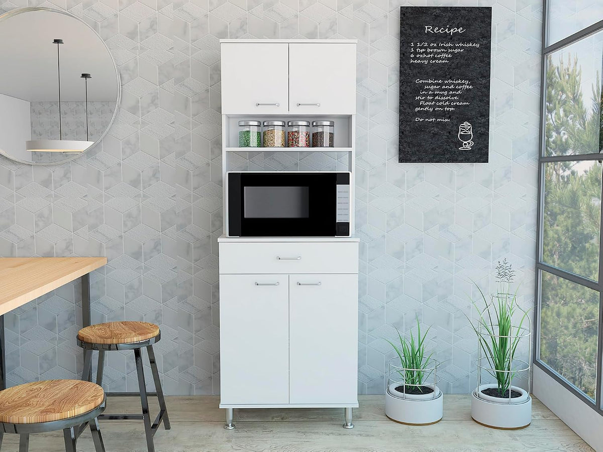 60 Kitchen Pantry with Countertop and Storage - White | Includes bottom cabinet for pots and pans with spacious top surface