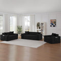 Sectional Sofa 3 Piece Set with Cup Holders & Side Pockets, Modern Corduroy Fabric Deep Seat Cloud Couch Living Room, Office, No Assembly (Black)
