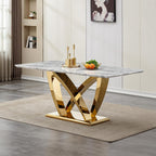 Modern Dining Table 70" Rectangular Kitchen Table with Imitation Marble Grain MDF Wooden Top & Iniregular Gold Base,Faux Marble Dinner Furniture for Kitchen Dining Room/Meeting Room