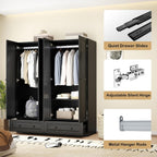 Armoire Wardrobe Closet with Drawer: Bedroom Wardrobe Closet for Hanging Clothes, Wood Cabinet for Clothes with Doors, Armoire with Shelves (Black, 63")