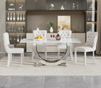SSLine Modern White Marble Dining Table Set for 4,Luxury 69" Faux Marble Kitchen Table with Velvet Tufted Chairs for 4,5-Piece Dining Room Table Set with Silver Stainless Steel U-Shape Base