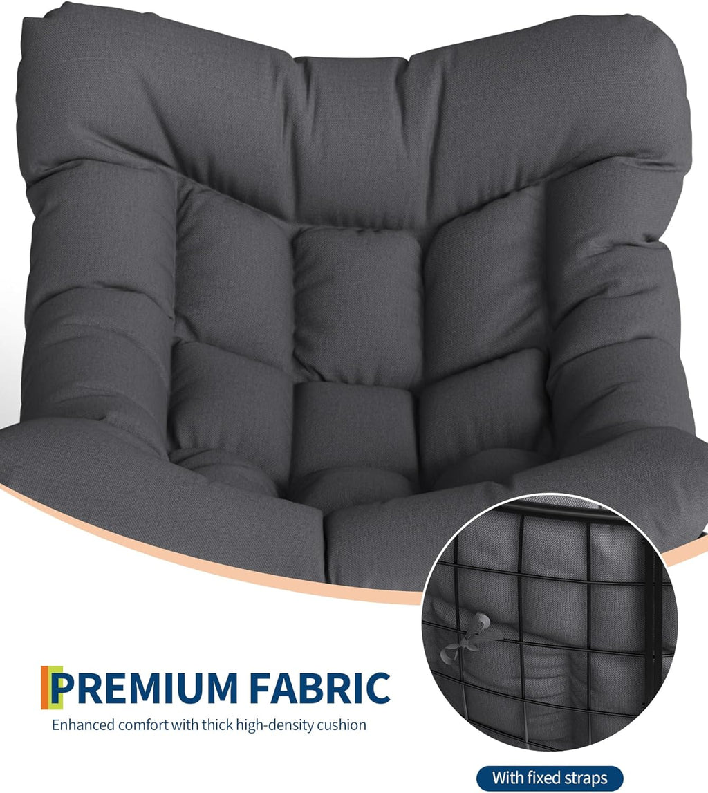 Garvee Outdoor Papasan Rocking Chair, Oversized Rocking Chair with Sturdy Metal Frame, Patio Egg Rocker for Balcony Backyard Porch Bedroom (Grey)