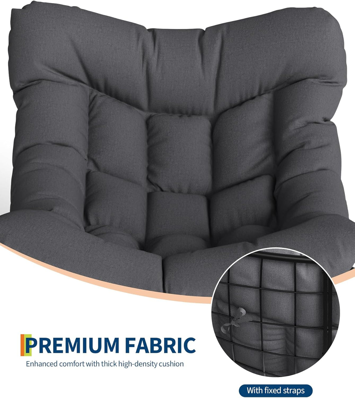 Garvee Outdoor Papasan Rocking Chair, Oversized Rocking Chair with Sturdy Metal Frame, Patio Egg Rocker for Balcony Backyard Porch Bedroom (Grey)