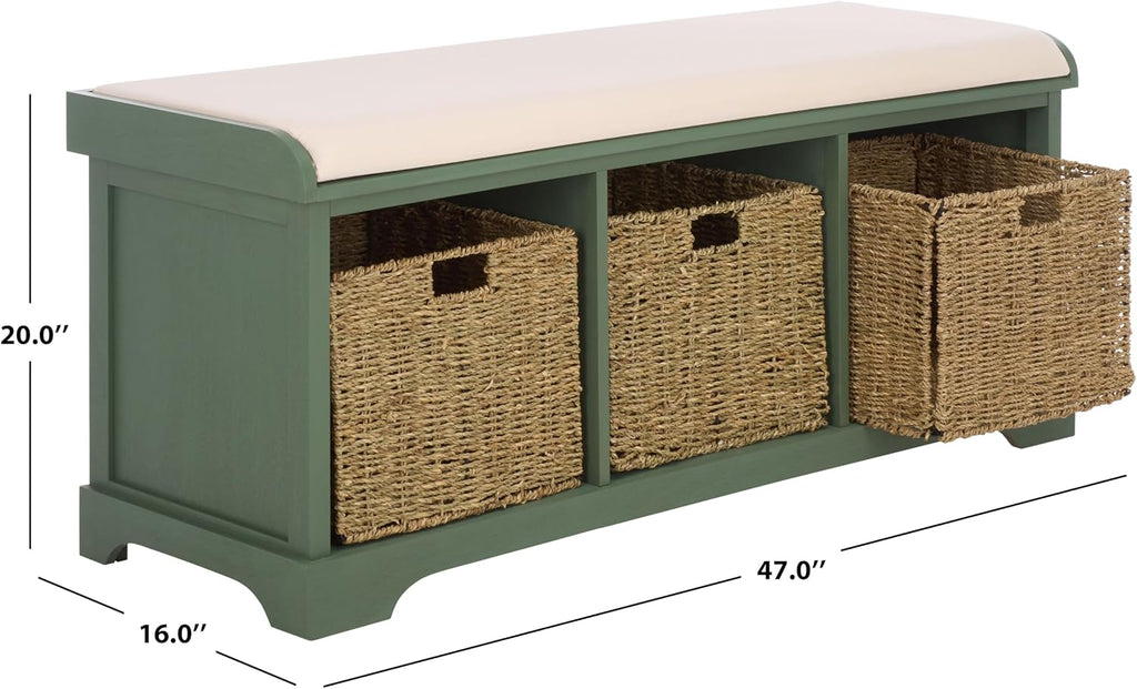 SAFAVIEH Furniture - Lonan Storage Bench - Dusty Green - Solid Wood - Farmhouse Lift-Top Design - Ideal for Entryway, Living Room, Hallway, 18" Seat Height (AMH5733J)