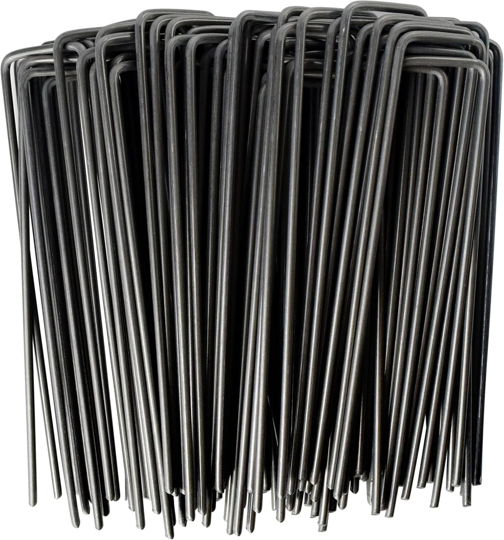 MySit 6" Garden Staples Landscape Stakes Ground Pins 200 Pack, Lawn Staples Weed Fabric Staple, Heavy Duty 11-Gauge(3.0mm) Steel Sod Anchor Securing Pegs for Securing Fabric