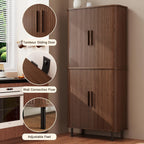 71" Tall Fluted Pantry Cabinet, Mid-Century Modern Kitchen Pantry Storage Cabinet with 2 Pegboards, 10 Hooks, Freestanding Cupboard with 4 Adjustable Shelves, Sliding Doors for Dining Room