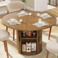 Garvee 47 Inch Round Dining Table for 4, Kitchen Table Dinner Table with 2-Layer Storage Shelf and Wood Slide Door for Home Dining Room Living Room