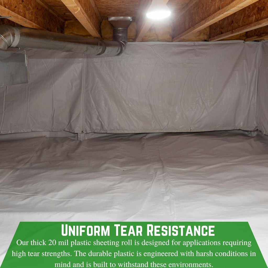 Farm Plastic Supply Crawl Space Vapor Barrier, 20 mil - Thick Plastic Sheeting, Drop Cloth Moisture Barrier for Crawl Space Encapsulation, Heavy Duty Polyethylene, Black & White Panda Film (6' x 25')