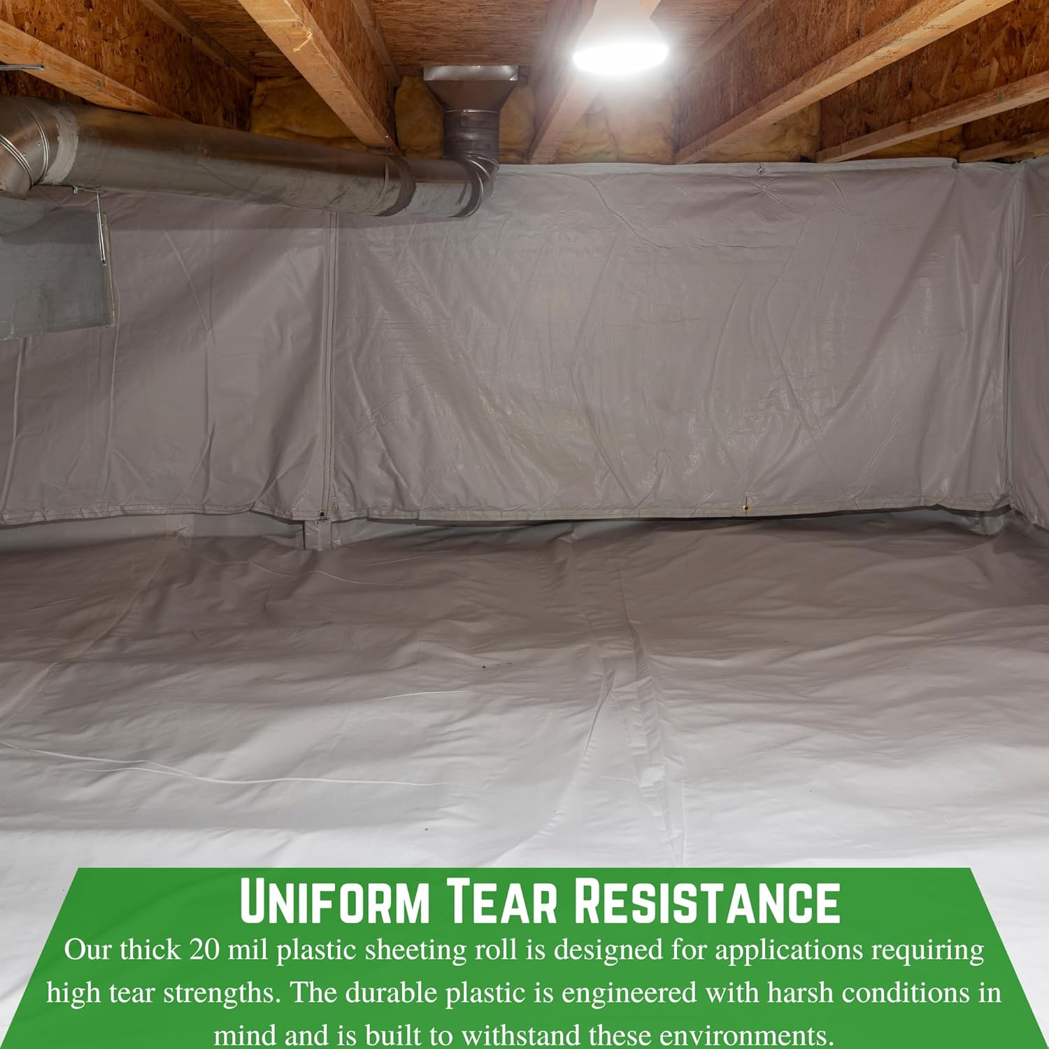 Farm Plastic Supply Crawl Space Vapor Barrier, 20 mil - Thick Plastic Sheeting, Drop Cloth Moisture Barrier for Crawl Space Encapsulation, Heavy Duty Polyethylene, Black & White Panda Film (12' x 25')