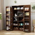 Farmhouse Kitchen Pantry Cabinet, 63" Tall Storage Cabinet with 2 Doors & Multi-Tier Shelves, Rustic Wood Cupboard for Kitchen, Dining Room, Walnut