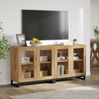 WAMPAT Sideboard Buffet Cabinets, Modern Credenza Sideboard with Adjustable Shelf and Metal Base, Coffee Bar Cabinet Accent Storage Cabinet for Living Room, Kitchen, Oak-A, 2 Pcs