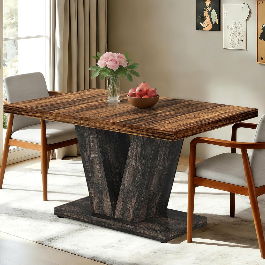 Oigavfd 47 Inch Dining Table, Rectangular Kitchen Table for 4 with Heavy Duty Pedestal Base, Modern Farmhouse Wood Dining Table for Dining Room, Kitchen, and Small Space (Black and Brown)