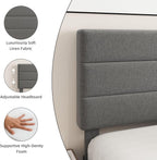 King Platform Bed Frame with Adjustable Linen Fabric Upholstered Headboard, Strong Slats Support, Noise-Free, No Box Spring Required, Easy Assembly for Bedroom Guest Room, Grey
