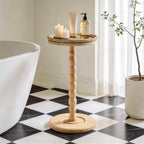 Rattan Round Side Table, Rubberwood‌ Small Drink Table for Small Spaces, Solid Wood Pedestal Coffee Tables, End Tables for Living Room, Sofa Couch, Bedroom, Corners, and Outdoor (Natural)