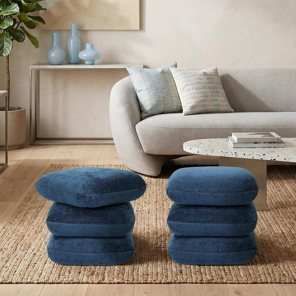 Get Set Style Ottoman, 360° Swivel Vanity Chair, Modern Geometric Ottoman, Foot Stool, Accent Vanity Stool, Lounge Footrest for Small Space, Living Room, Bedroom, or Entryway (Midnight Blue)